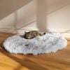 Charlie's Shaggy Faux Fur Round Calming Dog Bed Gradient White/grey - Small