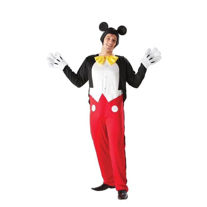 Mickey Mouse Halloween Costume Adult Disney Jumpsuit with Ears Gloves and Bow Tie, Standard