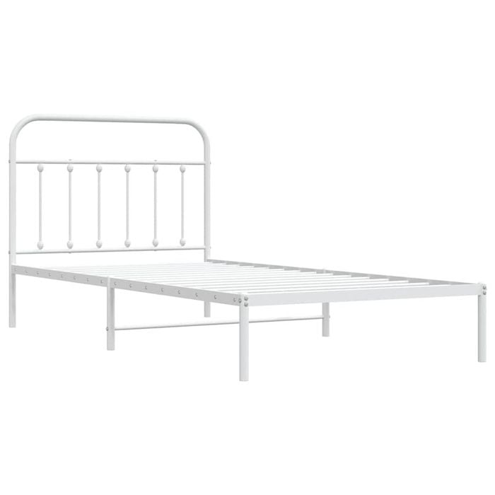 vidaXL Bed Frame Metal Bed Base with Headboard White Bed Base King Single Size