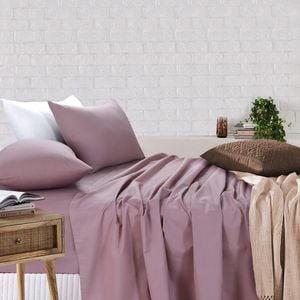 Amson Royale Cotton Single Sheet Set - Fitted Flat Sheet With Pillowcases - Dusky Pink