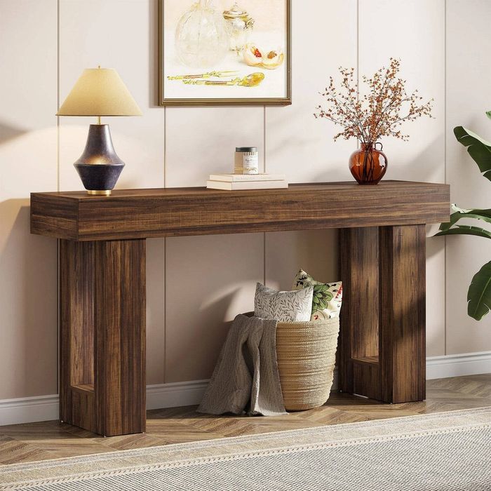 OAKORY 160cm Console Table Country Style Entryway Hallway Table Rustic Brown