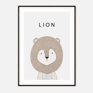 Galrie Charming Minimalist Lion Art Print for Kids' Room Decoration, Black Frame, A0 84 x 119cm (33 x 47inch)