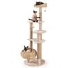 Costway 164cm Wooden Cat Tree Scratching Post W/dangling Balls Kitten Tower Beige