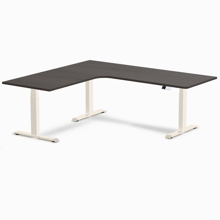 Desky L-Shape Melamine Sit Stand Desk Wheat Frame 200x180cm Left Return