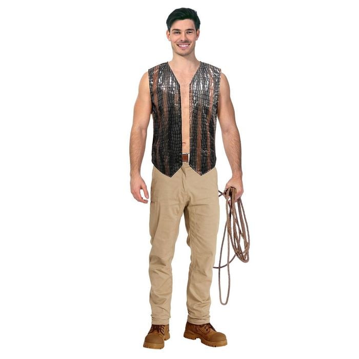 Adult Crocodile Vest Brown Faux Croc Skin Outback Explorer Halloween Costume