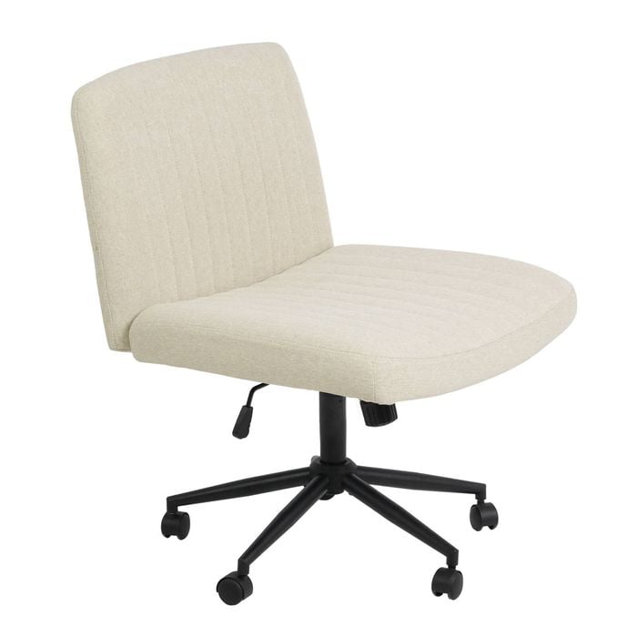 Advwin Armless Cross-Legged Office Chair Swivel Vanity Chair Beige