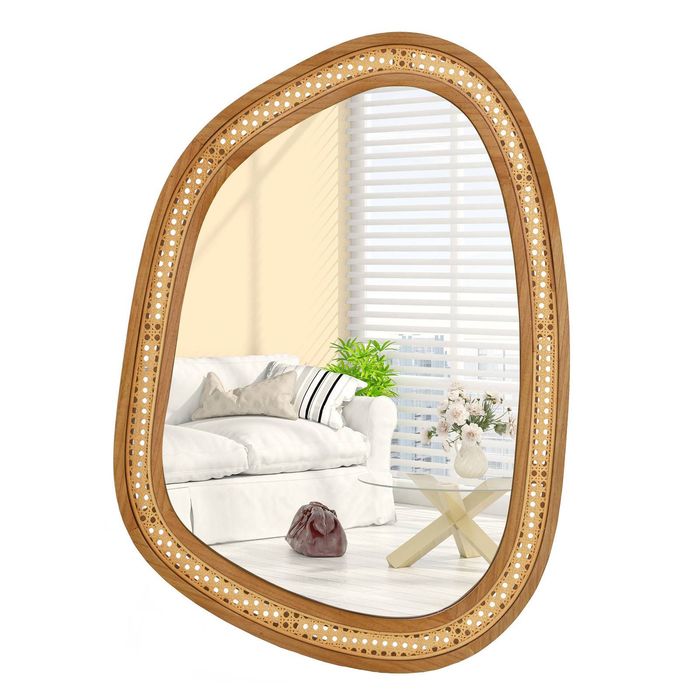 Costway Irregular Rattan Mirror Wall-mounted Decorative Mirror Gold