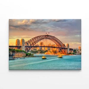 Sunset Over Sydney Harbour Bridge   Print 100% Australian Made 90 x 60cm  (Stretched)