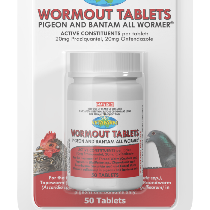 Vetafarm Wormout Tablets Pigeon & Bantam All Wormer 50 Pack