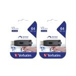 2x Verbatim Store'n'go V3 64gb Usb 3.0 Stick Drive - Grey