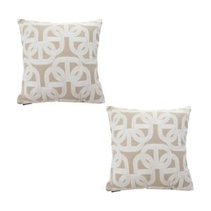 SOGA 2X 50cm Throw Pillows – Beige Interlocking Geometric Pattern