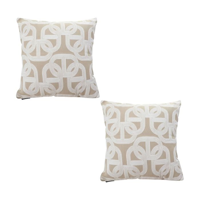 SOGA 2X 50cm Throw Pillows – Beige Interlocking Geometric Pattern