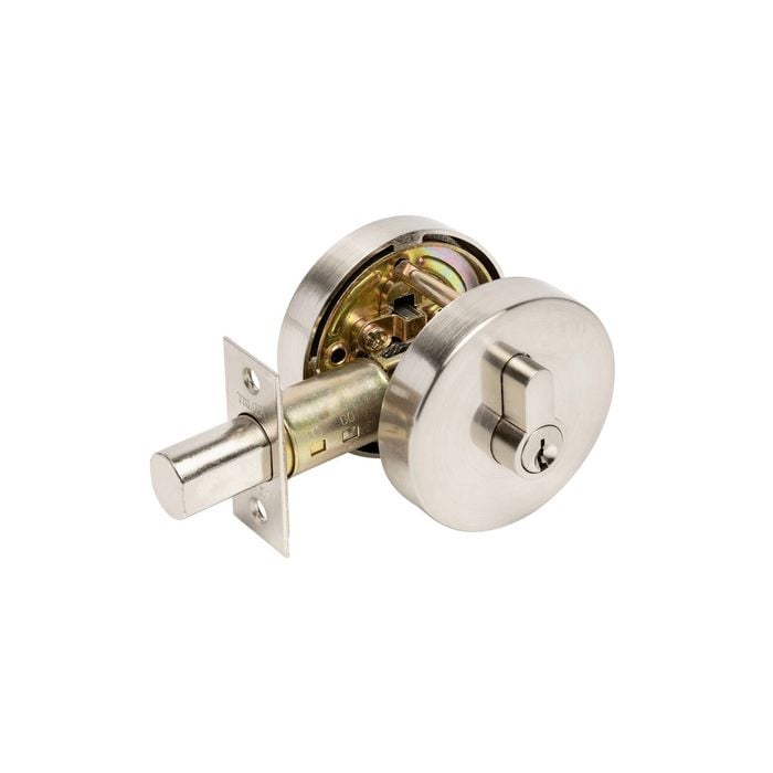 Zanda 65mm Diameter Brushed Nickel Triad Round Slimline Deadbolt, Double Cylinder (Key/Key)