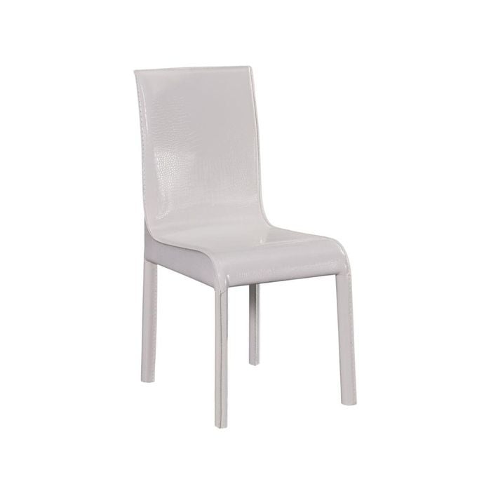 2x Steel Frame White Leatherette Medium High Backrest Dining Chairs with Wooden legs
