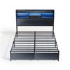 Ufurniture Bed Frame LED Lights Display Shelf Headboard & Charging Station with 2 Storage Drawers Metal Platform Bed Queen Size