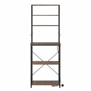Ufurniture Bakers Rack with Power Outlet 6 Tiers Microwave Stand Coffee Bar Table Kitchen Storage Shelf 60*40*165cm Rustic Brown