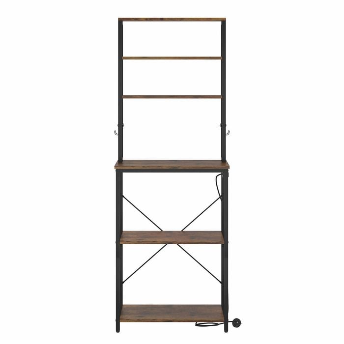 Ufurniture Bakers Rack with Power Outlet 6 Tiers Microwave Stand Coffee Bar Table Kitchen Storage Shelf 60*40*165cm Rustic Brown