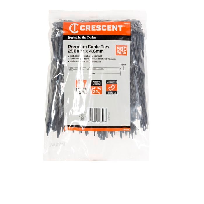 Crescent 200 x 4.6mm Black Cable Ties - 500 Pack