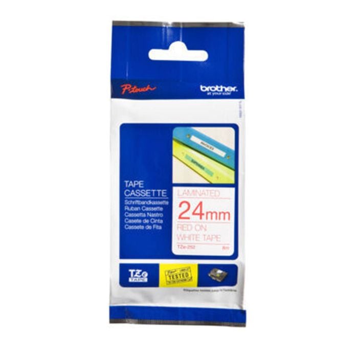 Brother TZE-252 Red on White TZE Tape - 24mm