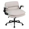 Costway Office Desk Chair Flip Arms Vanity Stool Backrest Adjustable Beige
