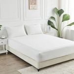 LINENOVA Bamboo 40cm Deep Pocket Bed Sheets Soft Fitted Sheet - Double，White