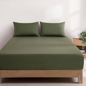Gioia Casa Vintage Washed Cotton Fitted Sheet Set - 100% Natural Cotton - Soft & Breathable - Khaki Green - King