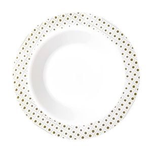 6x 6pc Partyware Heavy Duty Reusable Bowls Set W/ Gold Dot Trim 190mm White