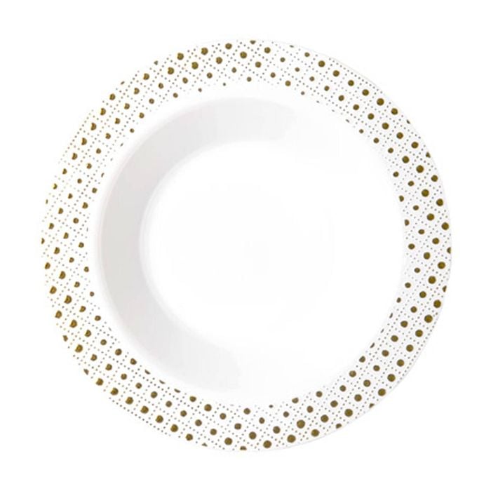 6x 6pc Partyware Heavy Duty Reusable Bowls Set W/ Gold Dot Trim 190mm White
