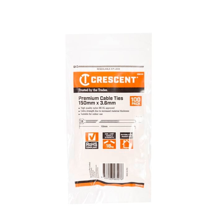 CRESCENT 150 x 3.6mm Natural Cable Ties - 100 Pack