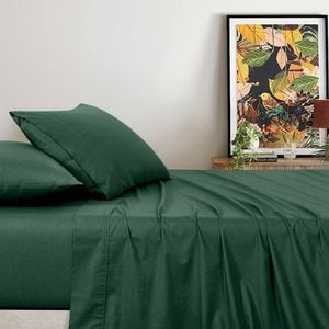 Gioia Casa 100% Vintage Washed Cotton Sheet Set with 1 Pillowcase - Forest Green - Single