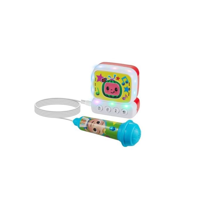 Mini Karaoke Machine with Built-in Cocomelon Songs, Flashing Lights, Aux Input & Belt Hook