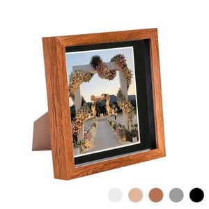 Nicola Spring Acrylic 3d Box Photo Frame With 6" X 6" Mount - 8" X 8"  - Dark Wood