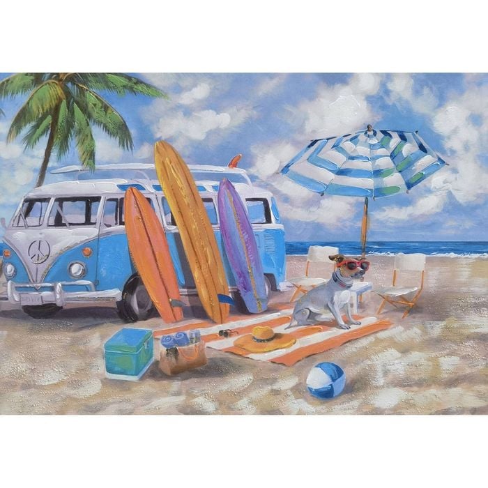 P&P Blue Kombi Van Hand Painting Picture - Elegant Modern Wall Art for Living Room, Bedroom & Office Décor 100x70cm