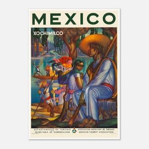 Galrie Vibrant Mexico Xochimilco Vintage Travel Poster Unique Art Print for Collectors, Poster Only, A3 30 x 42cm (12 x 16inch)