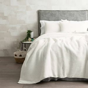 Cloud Linen Boronia Washed Cotton Waffle Comforter Set Ivory King/Super King