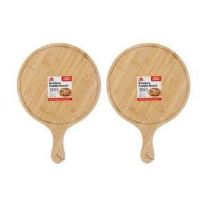 2pk Culinary Kitchen Round Bamboo Paddle Chop Board W/ Handle 25cm