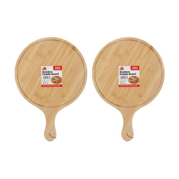 2pk Culinary Kitchen Round Bamboo Paddle Chop Board W/ Handle 25cm