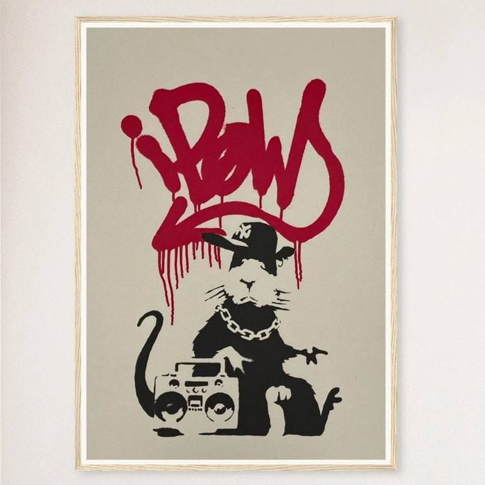 Galrie Banksy Gangsta Rat Art Print - Iconic Urban Rebellion Poster, 2004, Wood Frame, 70 x 100cm (28 x 40inch)