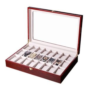 Catzon Watch Box Storage Case Wooden Jewellery Display Organizer-24slot