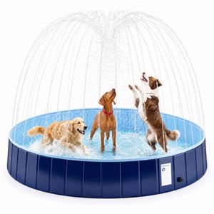 Advwin Dog Pool with Sprinkler 2in1 Non-Slip Foldable Pet Swimming Baths Summer Pool