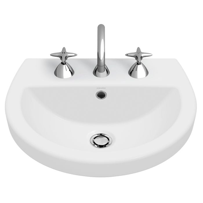 Caroma White Cosmo Semi Recessed Basin - 3 Tap Hole