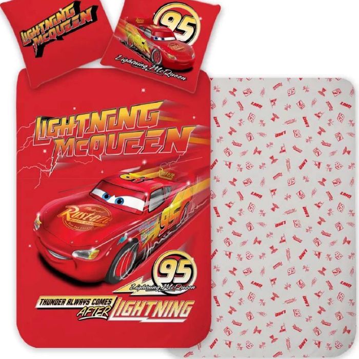 Disney Cars Lightning McQueen Thunder Cotton Kids Quilt Cover Set - Toddler Bed Size