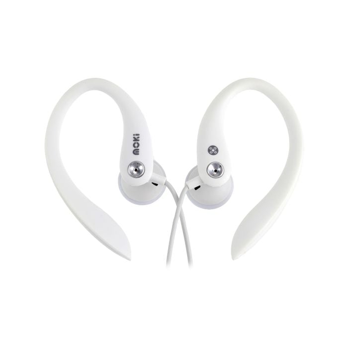 Moki Ear Hooks Sports  On The Go Earphones 3.5mm White