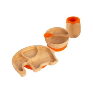 Tiny Dining 4pc Elephant Bamboo Suction Baby Feeding Set