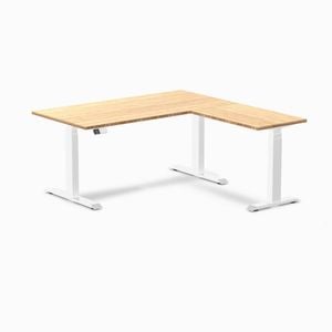 Desky L-shape Sit To Stand Bamboo Desk 1500x1550mm White Height Adjustable Leg
