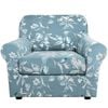 Smarcute 1 Seater Stretch Floral Pattern 2 Pieces Seperated Sofa Covers Light Blue