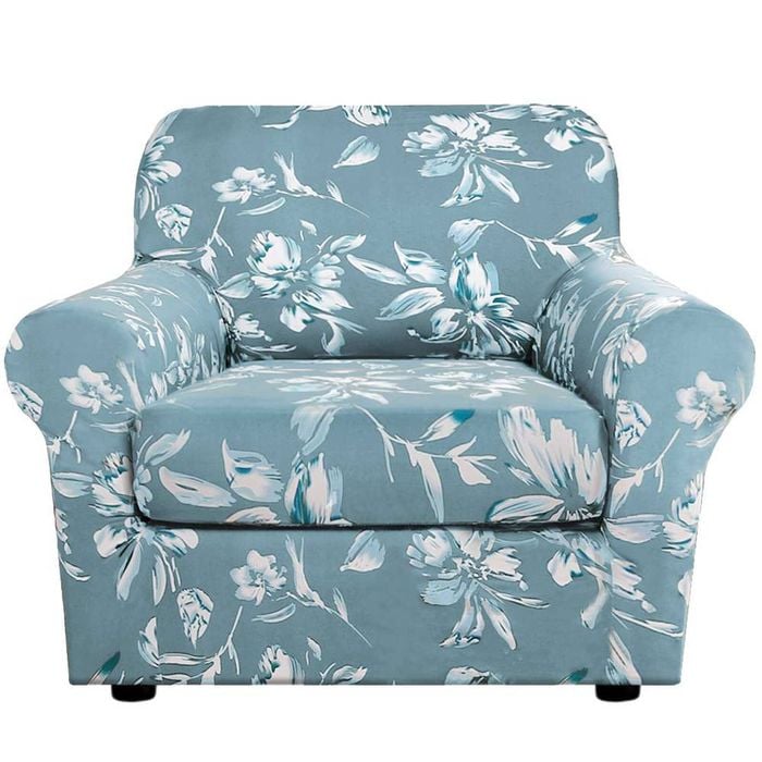 Smarcute 1 Seater Stretch Floral Pattern 2 Pieces Seperated Sofa Covers Light Blue