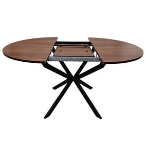 BRIBRION 100-140cm Extendable Dining Table Brown Walnut Wooden Finish Round to Oval