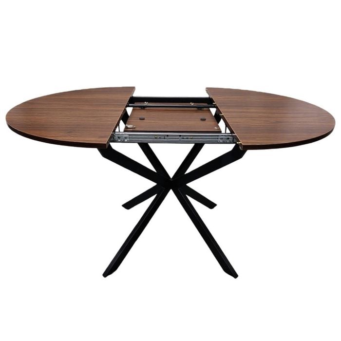 BRIBRION 100-140cm Extendable Dining Table Brown Walnut Wooden Finish Round to Oval