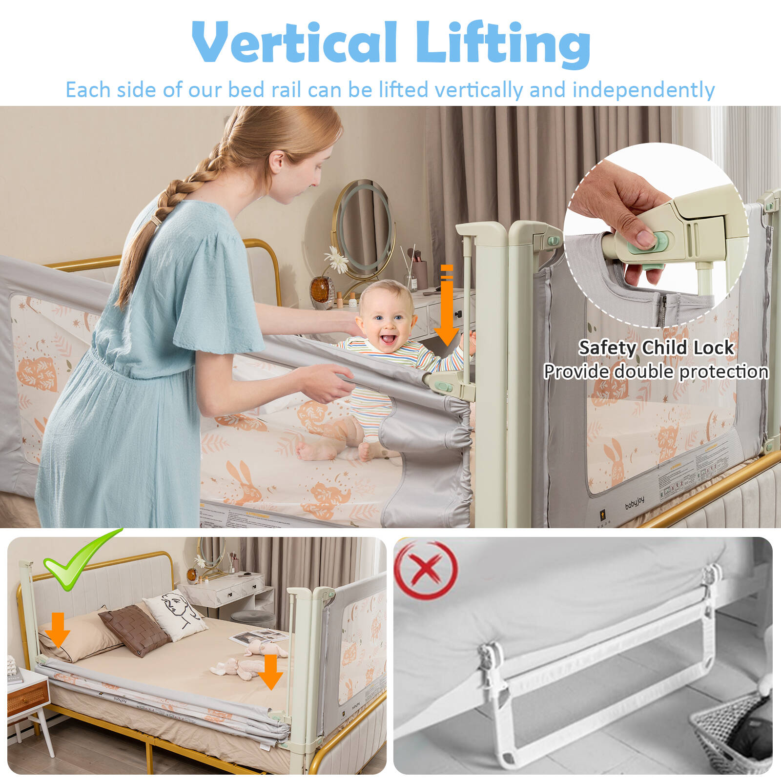 Costway 2M Folding Baby Barriers Adjustable Bed Safety Rail Bunnings Australia